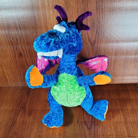 Dragon Plush Fantasy Colorful Iridescent Crinkle Wings Spikes Stuffed Animal - Picture 3 of 9